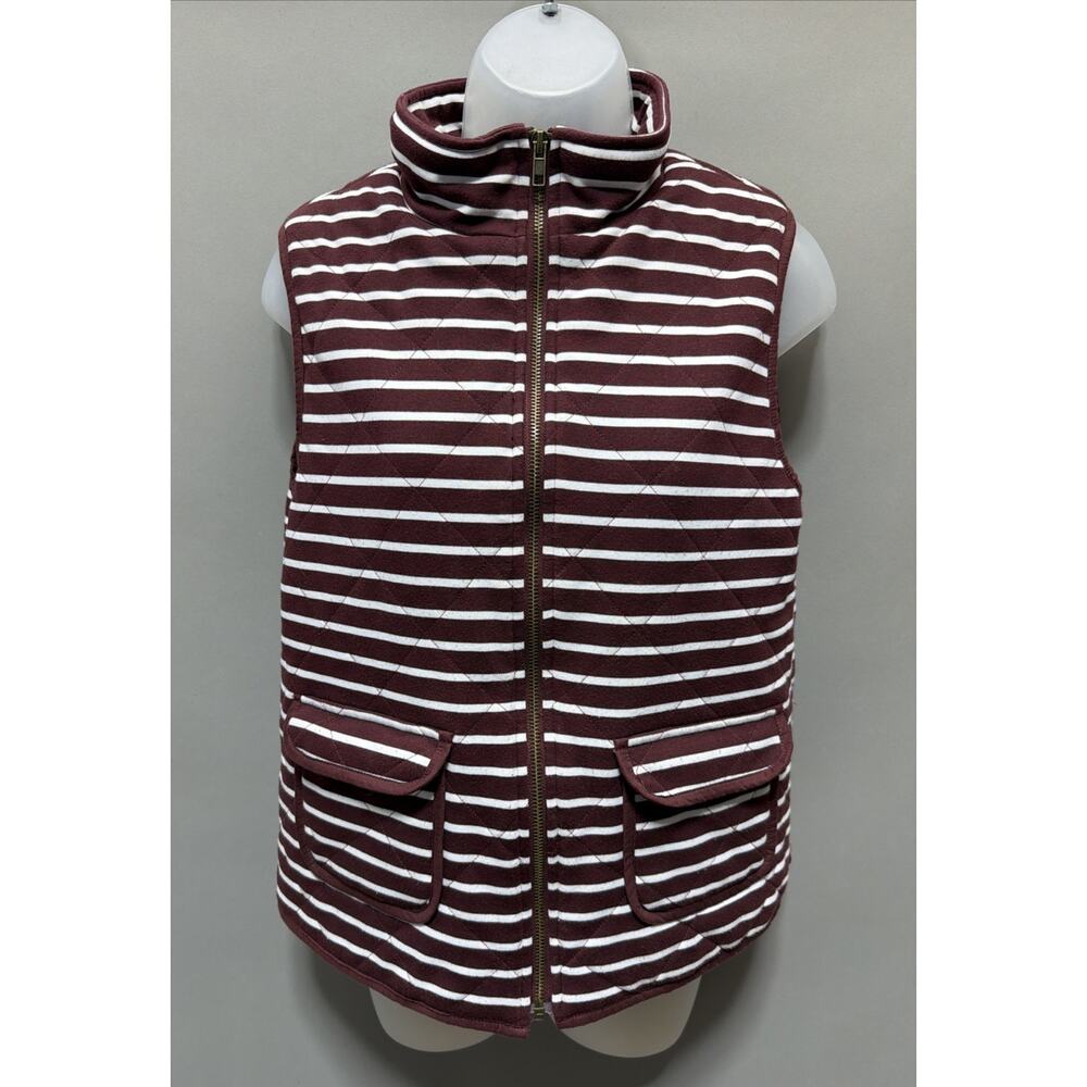 Honey Punch Quilted Linen Blend Red White Stripe Zip Front Lined Vest Medium